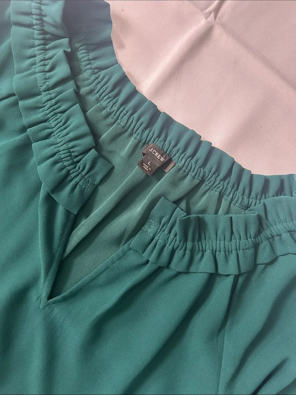 J Crew Green Ruffle-Neck Blouse - Women Tops